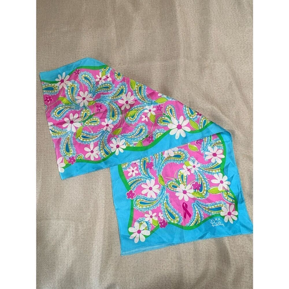 Lilly Pulitzer x Ford Silk Scarf Pink Paisley Breast Cancer Awareness 2004